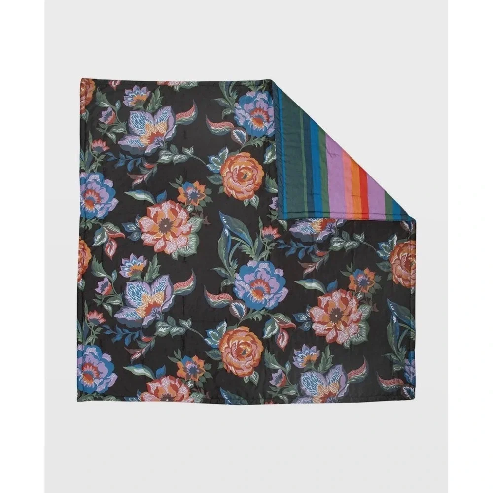 MacKenzie-Childs Jaipur Reversible Floral Stripe King Duvet Cover Black Mlti